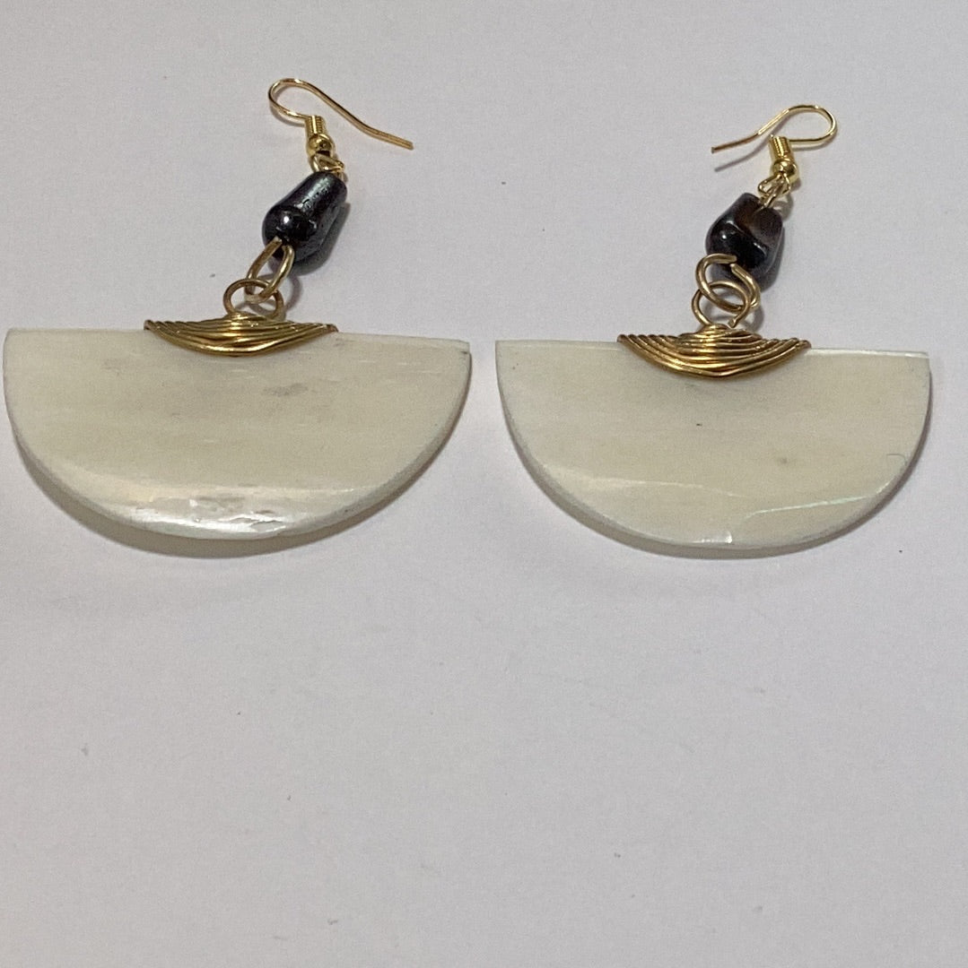 Off. White  half circle bone wrapped in brass earrings.